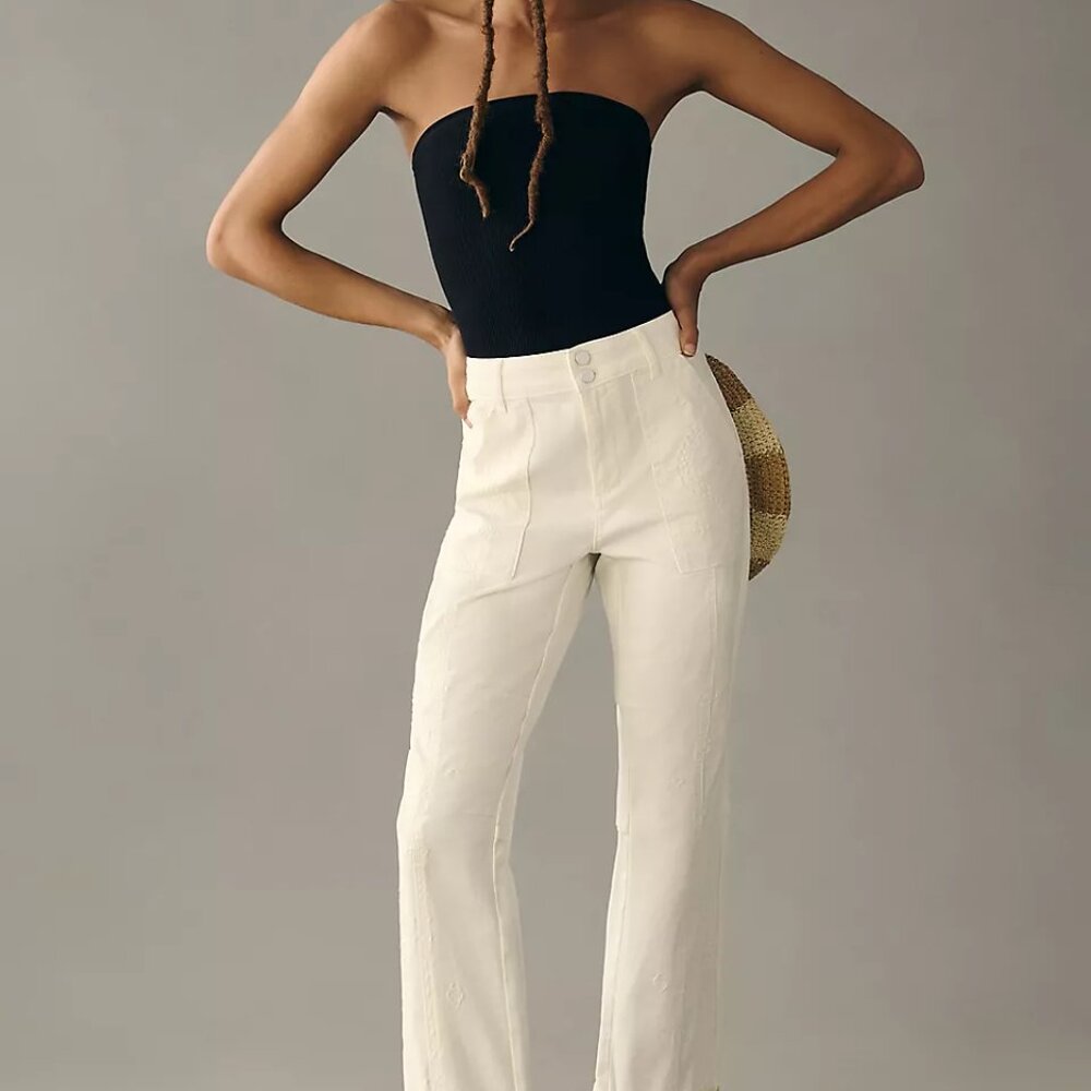 The Wanderer Relaxed Embroidered Eyelet Pants by Pilcro for Anthropologie